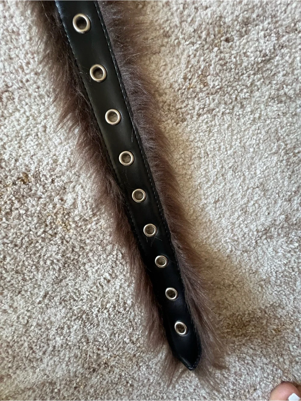 Y2K Brown Faux Fur Trim Grommet Belt
